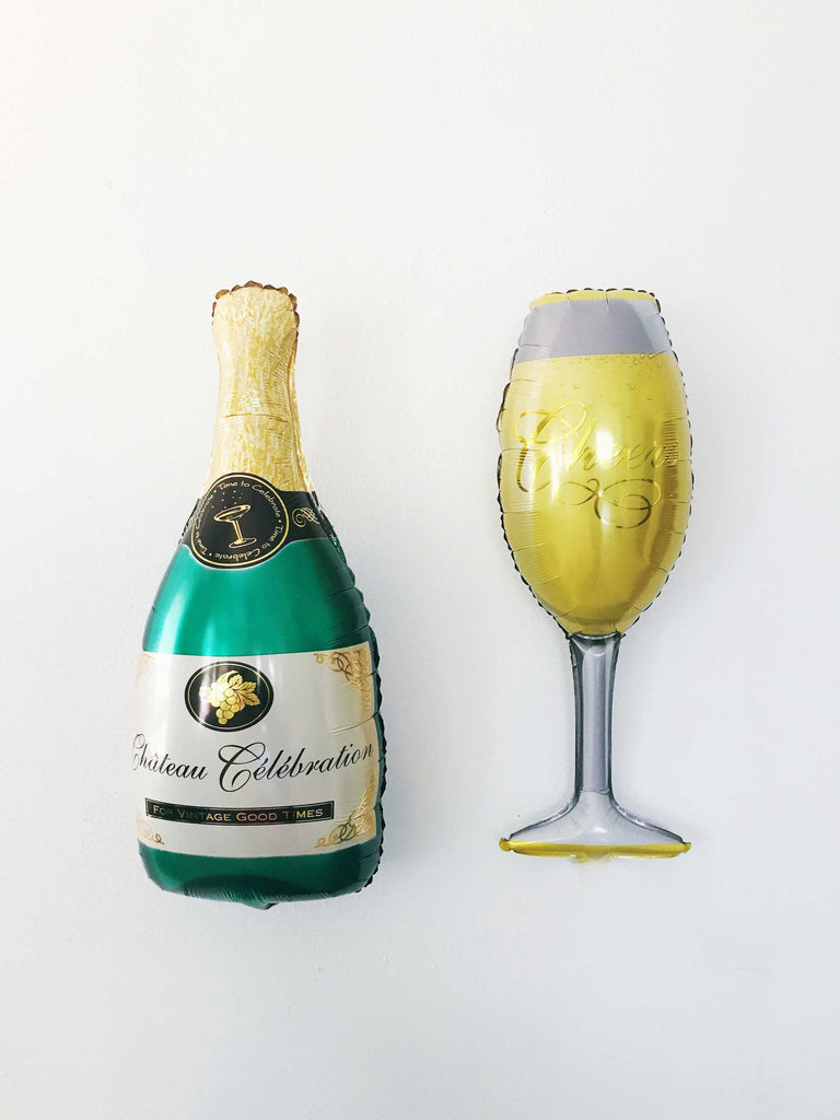 36"  Champagne Bottle + glass Mylar Balloons