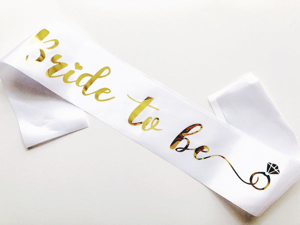 White And Gold Foiled Bride To Be Sash